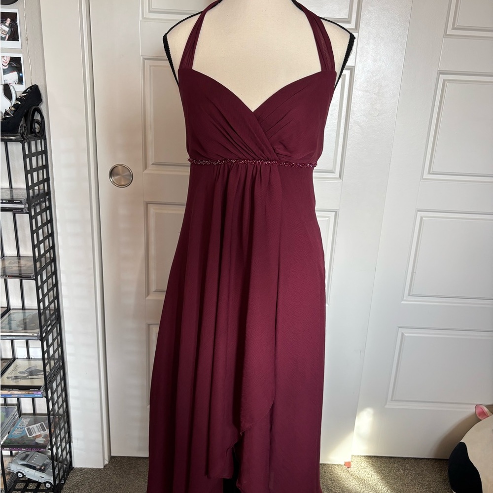 David's Bridal Burgundy Halter Dress